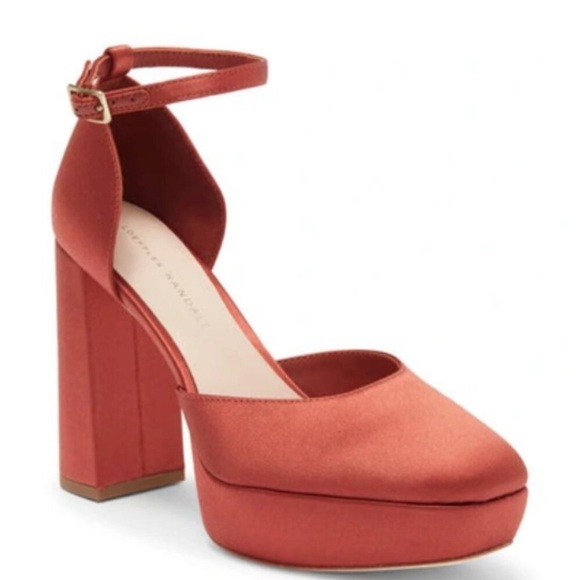 Loeffler Randall Selina satin closed toe ankle strap platforms "rust" - Picture 2 of 15
